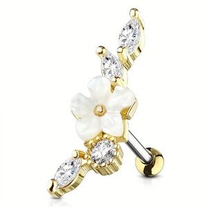 Gold Plated Stainless Steel Cubic Zirconia Flower Single Earring